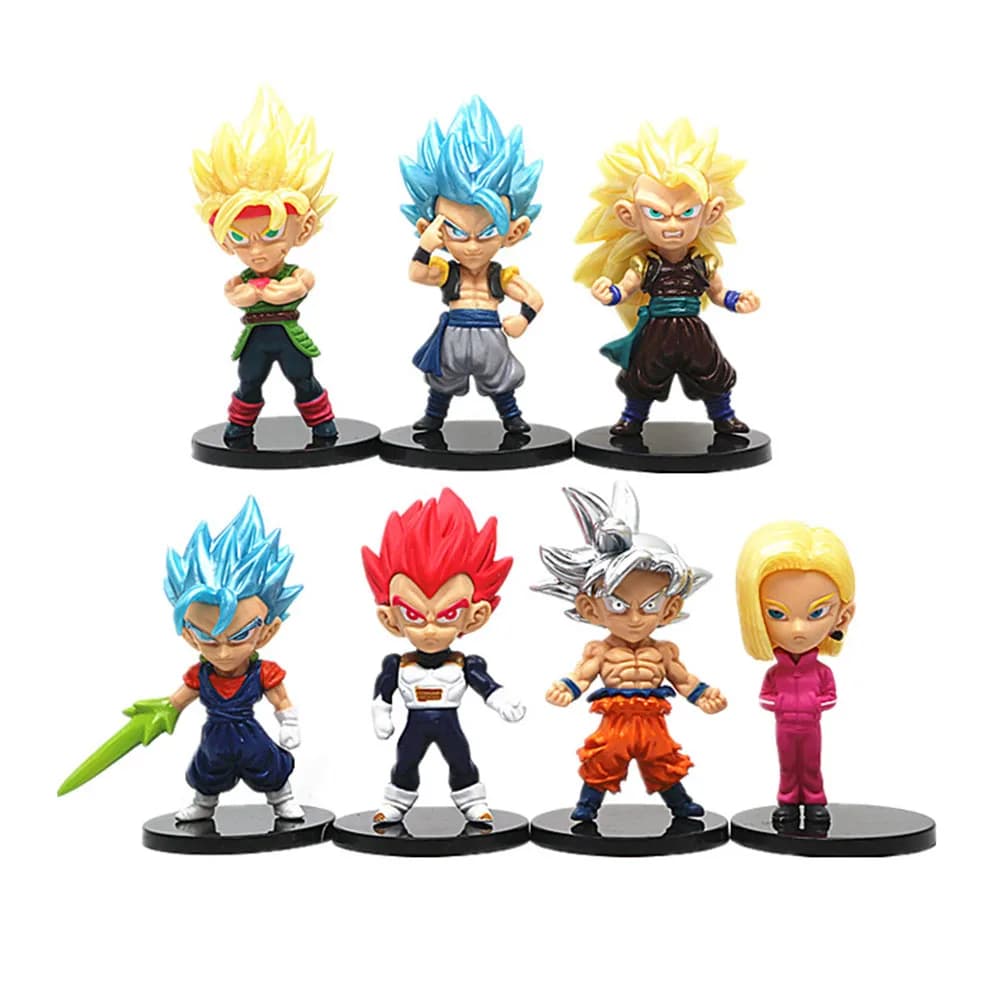 7Pcs/set Anime Dragon Ball Goku Super Saiyan Vegeta Q Version Figure Model Office Model Car Decoration Collect Accessories Gift