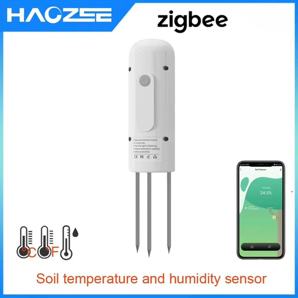 Haozee Tuya Smart Zigbee Soil Tester Temperature and Humidity Meter Waterproof  Moisture Garden Irrigation Home Assistant