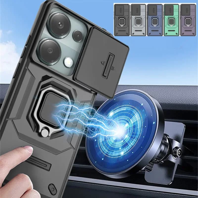 For Xiaomi Redmi Note 13 Pro 4G Case Armor Slide Camera Lens Protection Cover For Redmi Note13 Note 13Pro 4G Ring Stand Cases