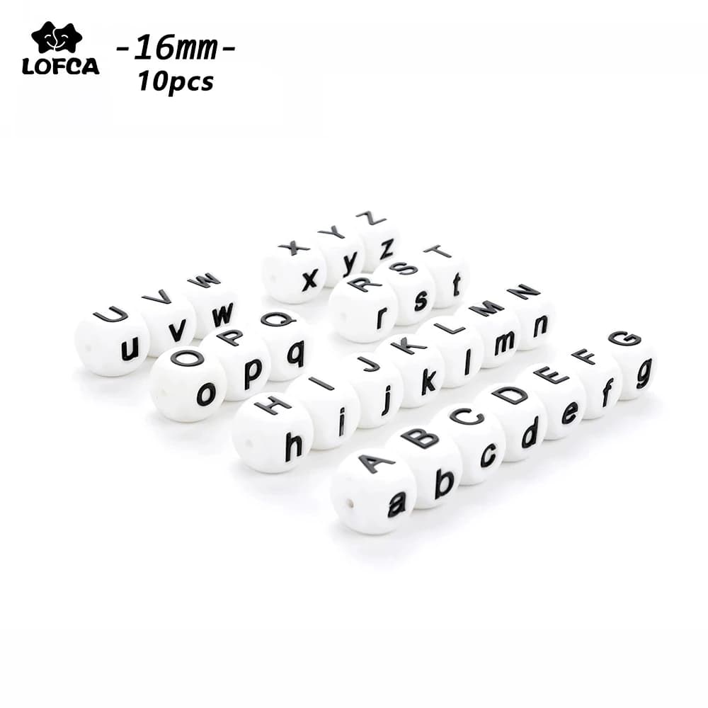 LOFCA 10pcs Alphabet Silicone Letter Beads Teething Beads Food Grade Teether 16mm English Letters Baby Nursing for Teething