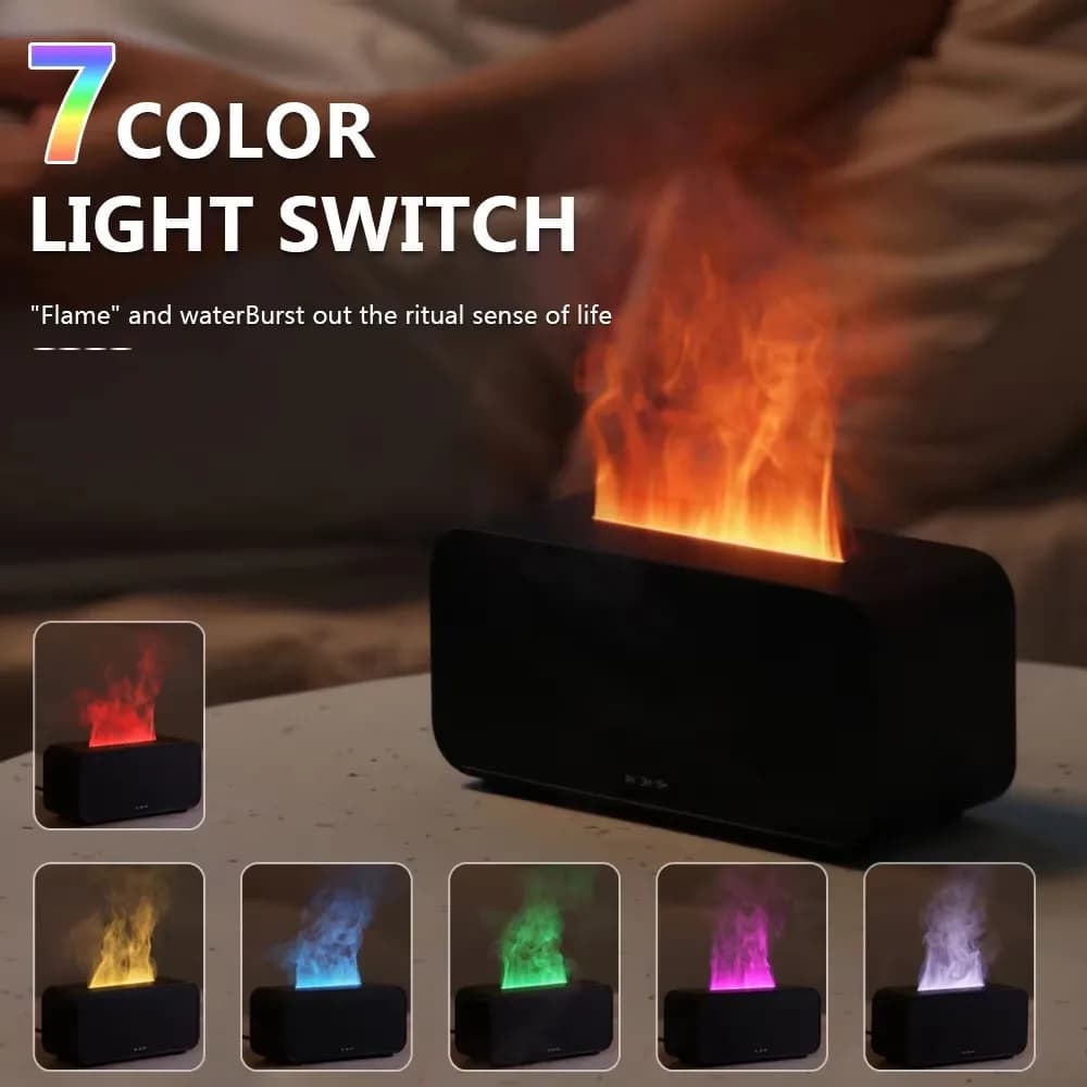Humidifier Flame Aromatherapy Diffuser Can Add Essential Oils 7 Colours Flame Diffuser Timing Protection USB Desktop Humidifier