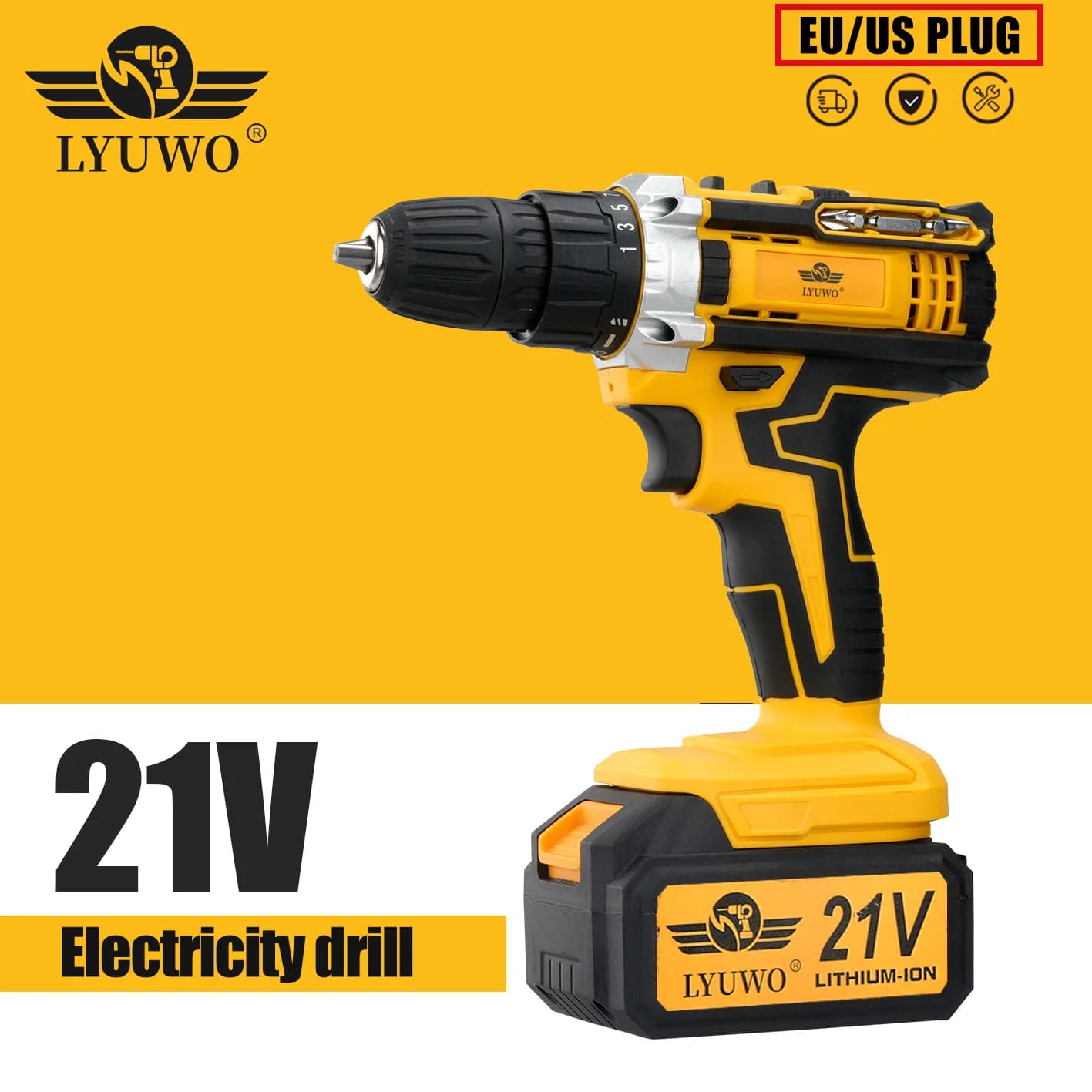 LYUWO Rechargeable Electric Hand Drill, Pistol Drill, Electric Screwdriver, Household Impact Hand Drill Tool,Use MT Battery