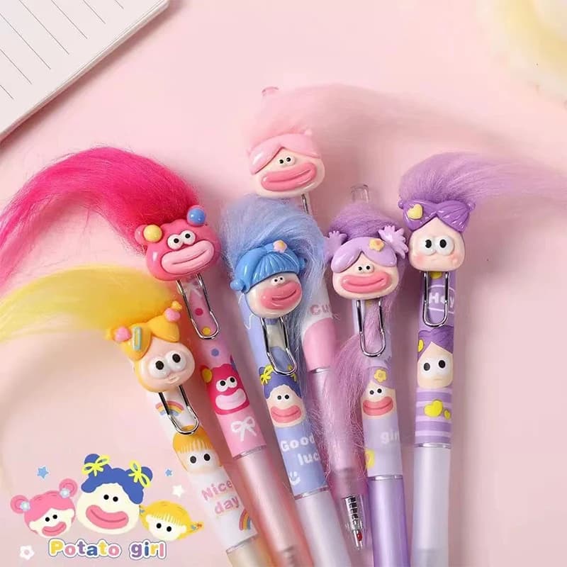 1Pc Cartoon Explosion Hair Sausage Mouth Doll Gel Pen School Officel Supplies Stationery Creative Lovely Quick-drying Pens
