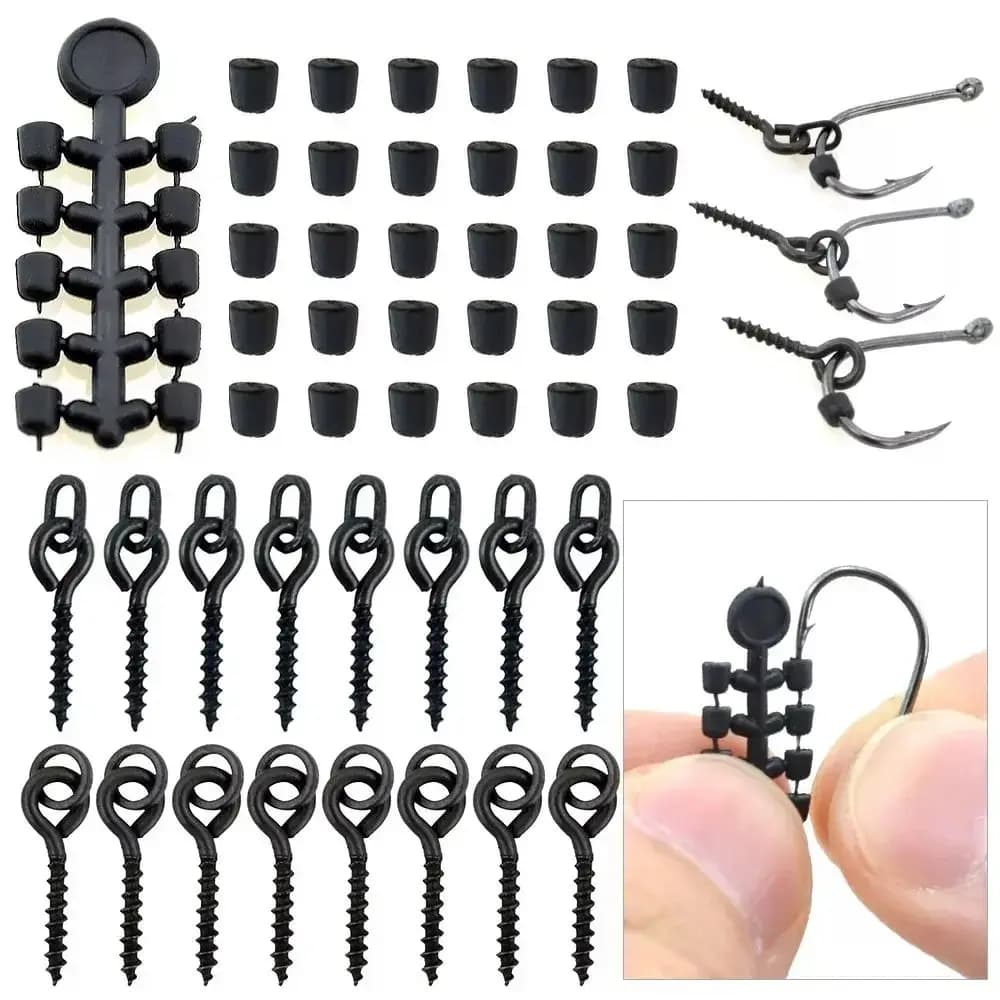 Hirisi 50pcs Rubber Beads for Carp Fish Hook Carp Fishing Accessories Fish Hook Stoper 20pcs Fishing Boilie Screw Chod Rigs