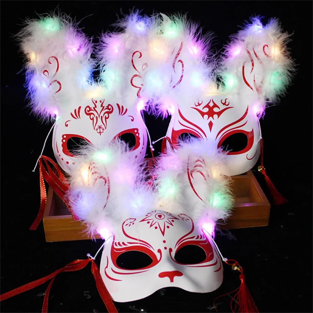 Luminous Led Bunny Mask Japanese Cosplay Flashing Eye Mask Rave Costume Anime Half Face Masks Masquerade Festival Party Props