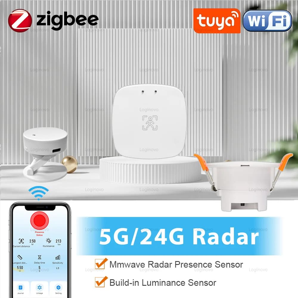 Tuya Zigbee WiFi Human Presence Sensor MmWave Radar Detector With Luminance Sensor For Smart Home Smart Life PIR Motion Sensor