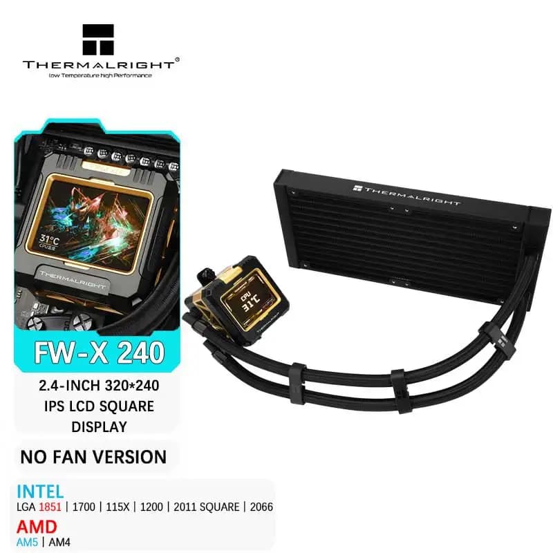 Thermalright FW-X 240 All-in-one CPU Water cooling cooler No fan version 2.4" IPS LCD DIY screen For LGA1851/1700 AMD AM4 AM5