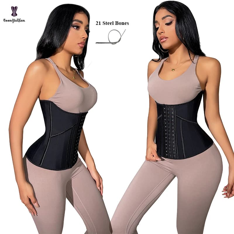 21 Steel Boned Waist Trainer 3 Hooks Waist Cincher Girdle Perforated Latex  Super Tight Instant Hourglass Plus Size Corset