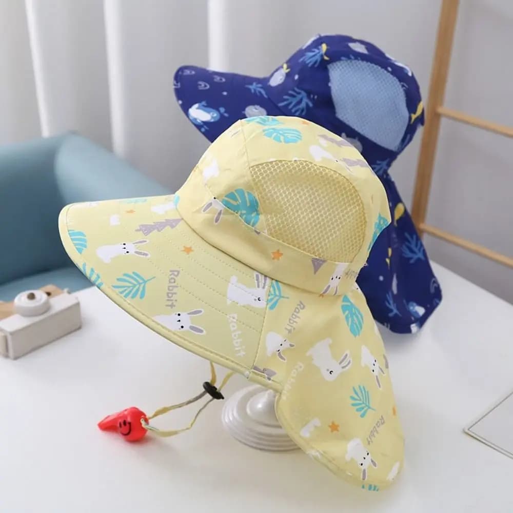 Bucket Cap Summer Baby Hat Neck Ear Cover Wide Brim Children's Sunscreen Hat Breathable Anti UV Kids Beach Caps Girls Boys