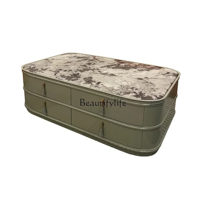 Italian light luxury marble surface coffee table Hong Kong style simple high-end living room solid wood tea table