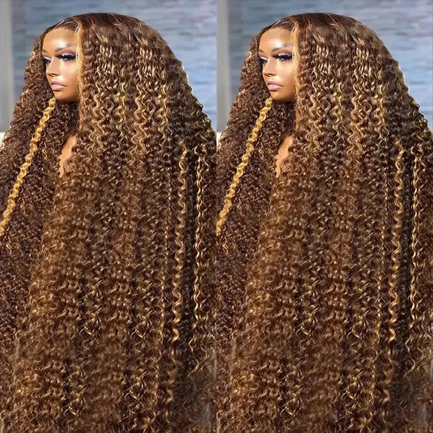 200 Density Colored Ombre Glueless Human Wig 30 38 Inches 4/27 Highlight Deep Wave 13x4 HD Human Hair Lace Frontal Wig For Women