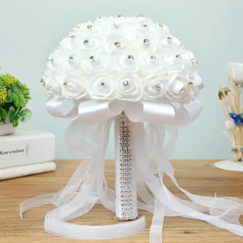 1PC Wedding Bridal Bouquet Crystal Ribbon Rhinestone Wedding Bridesmaid Bouquet Bridal Artificial Flowers for Wedding