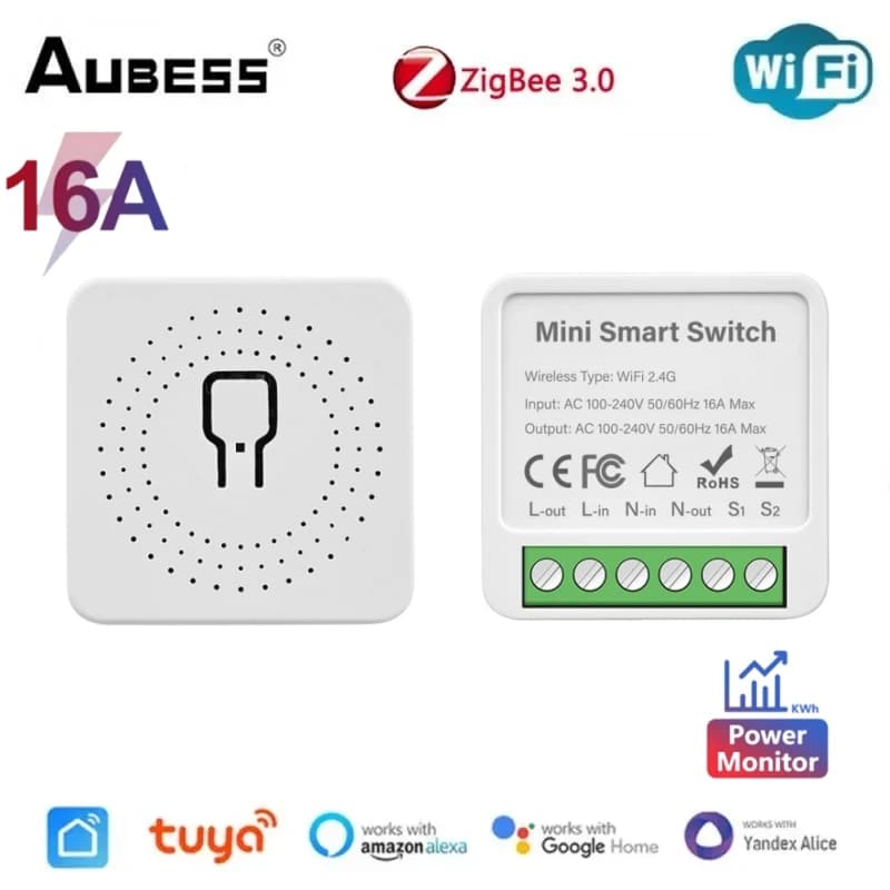 Tuya Smart Zigbee/WiFi Mini Switch 2-way Control Light Breaker With Energy Monitor SmartLife Remote Support Alexa Google