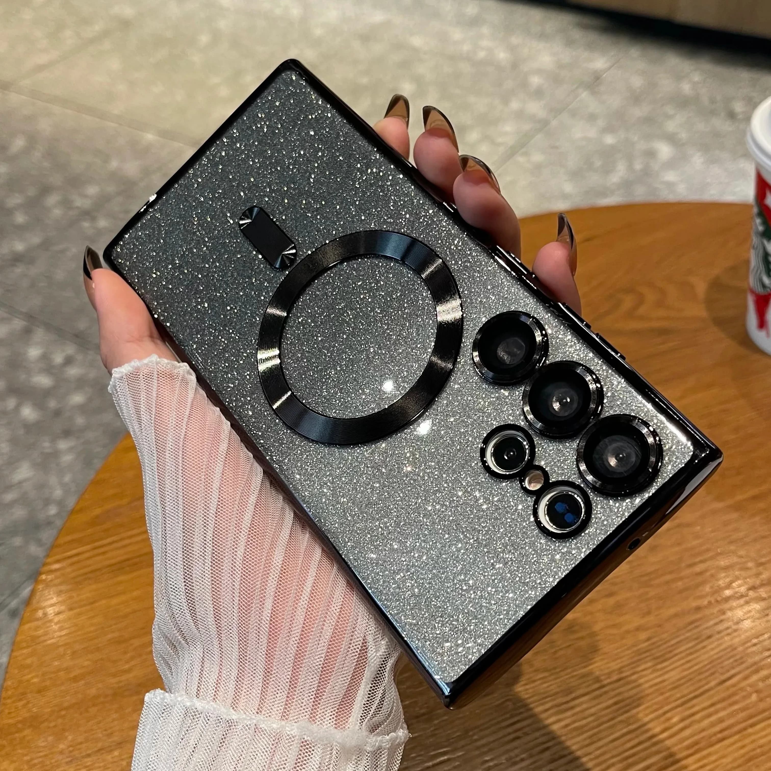 Luxury Plating Glitter Magnetic For Magsafe Case For Samsung Galaxy S21 FE S22 S23 S24 Ultra Phone Cases Wireless Charging Cover