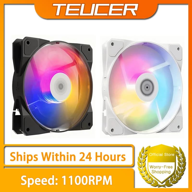 TEUCER P16 RGB FAN 120mm Pc Computer Case Fan Rainbow Heatsink 4PIN 12cm CPU Cooler Silent Fan