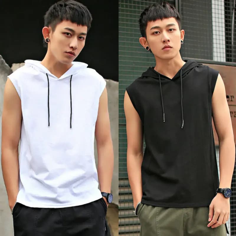 2024 Summer New Men&#x27;s Fashion Sportswear Gym Fitness Jogging Hooded Sleeveless T-shirt Loose Large Comfortable Top