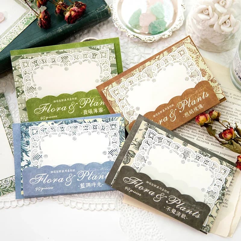 40Sheets Flowers Frame Lace Material Paper literary Border Photo Account Notebooks Memo School Supplies Scrapbook Writing