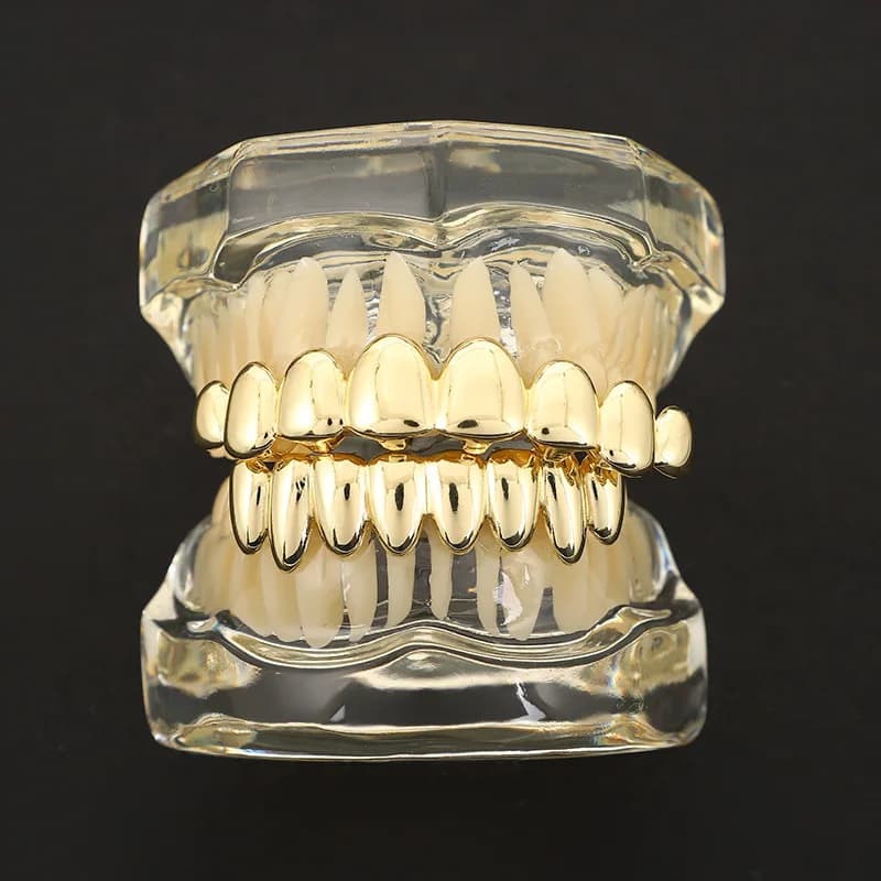Gold Silver Plated Irregular HIP HOP Teeth Grillz Top & Bottom Grills Set With silicone Real Shiny Vampire Tooth Sets