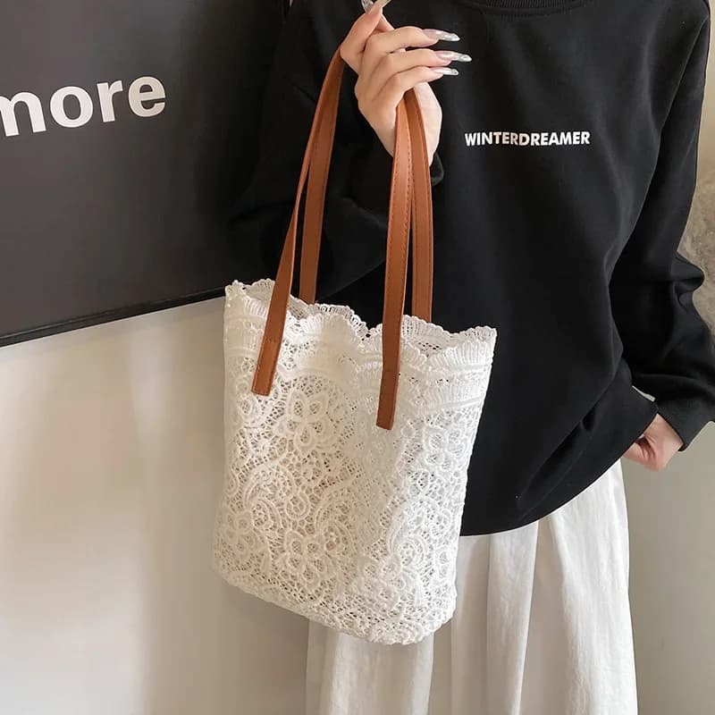 2024 Spring Summer New Retro Ins Shoulder Bag Fairy Gas Mori Lace Cloth Portable Shoulder Bag Niche Design Versatile Bag