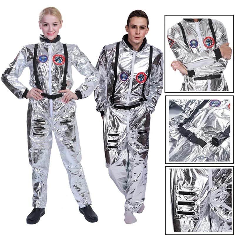 Silver Astronaut Costume Adult for Women Men Cosplay Costumes Spaceman Jumpsuit Space Suit Outfit Halloween