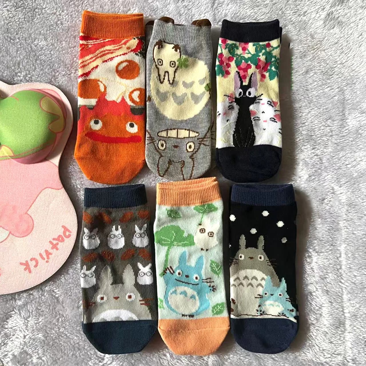 Japanese Anime Cartoon Grey Cat Socks Cute Calcifer Short Socks Jiji Socks Birthday Gifts For Girls Size Eu35-40