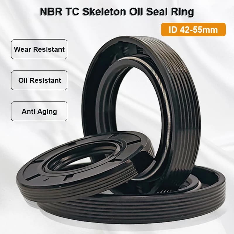 ID 42- 55mm OD 55-100mm Height 7-12mm TC Skeleton Oil Sealing Ring Black Nitrile Rubber Double Lip Seal For Rotation Shaft