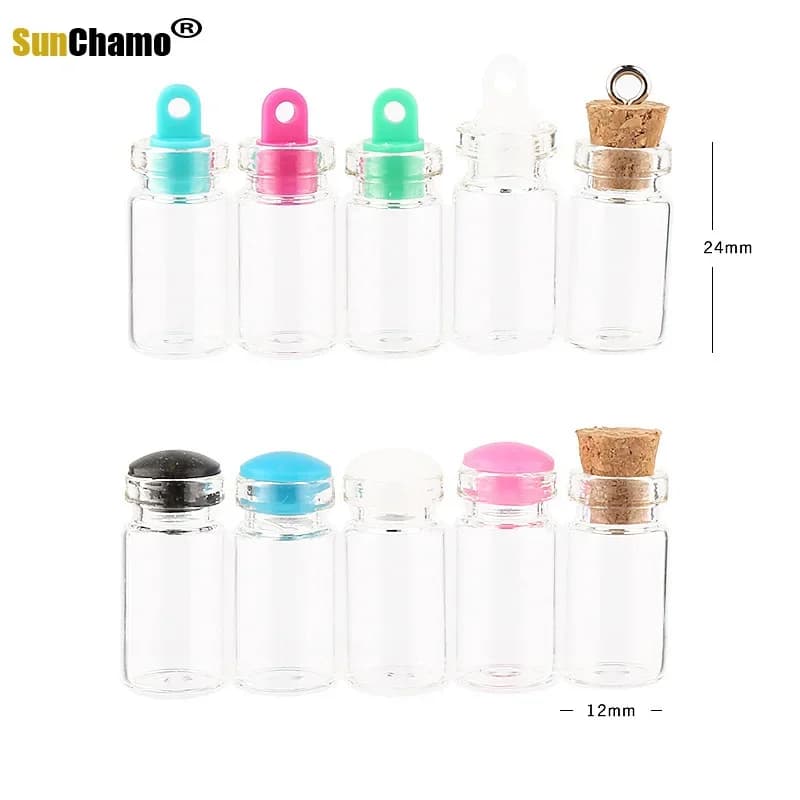 12x24mm Mini Glass Small Tiny Clear Cork Jar Bottles Wishing Stopper Transparent Bottle 1.5ml Capacity Decor  with Lid