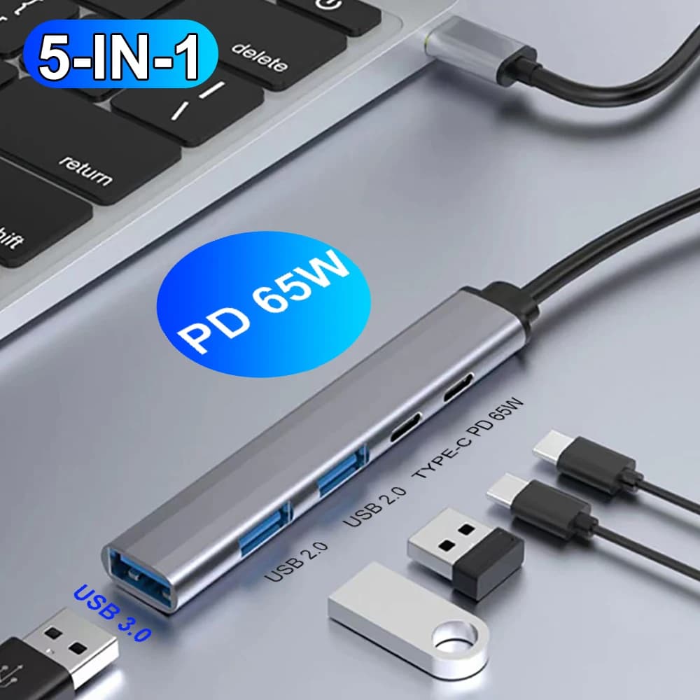PD 65W USB C HUB Type C to USB 3.0 HUB 5Ports Multi Splitter Adapter OTG For Xiaomi Lenovo Macbook Pro 13 15 Air Pro PC Computer