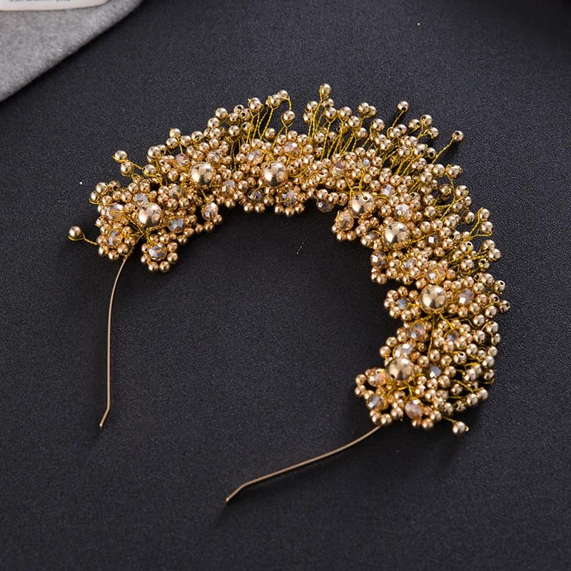 Gold Color Pearl Flower Headband Hairband Tiara For Women Pageant Bridal Wedding Hair Accessories Jewelry Crown Tiara Headband