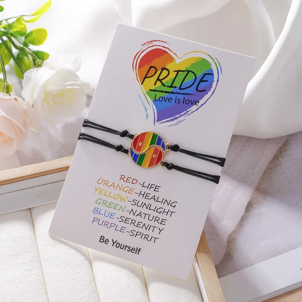 2pcs/set Handmade Rainbow Love Yinyang Bracelet Women Men Charm Couple Lovers Friends Jewelry