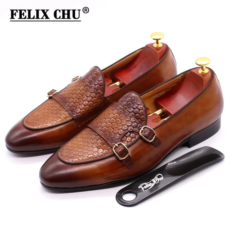 Genuine leather men's loafers gentleman wedding party casual business dress shoes metal buckle monk shoes men formal shoes