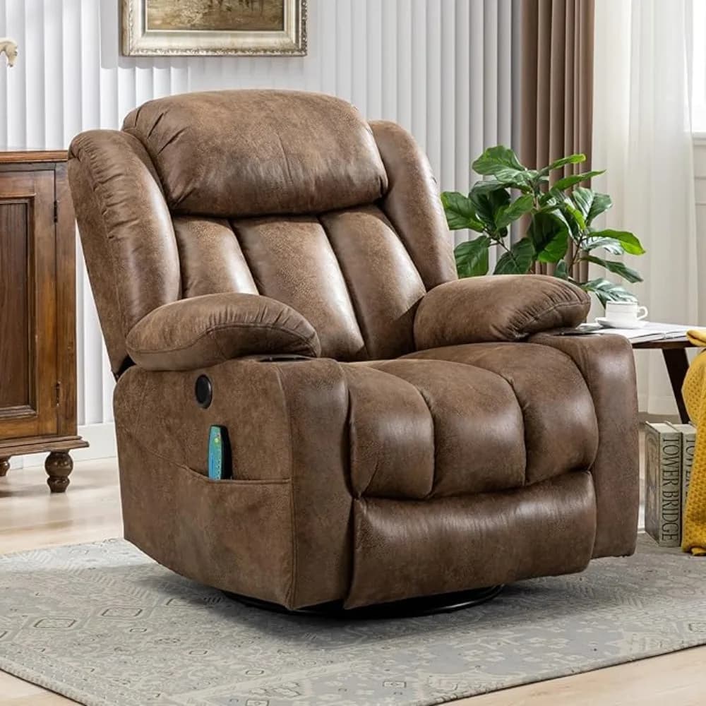 Massage Swivel Rocker Recliner with Heat and Vibration, Manual Glider Rocking Recliner Chair, 360°Swivel Lounge Reclining Chair