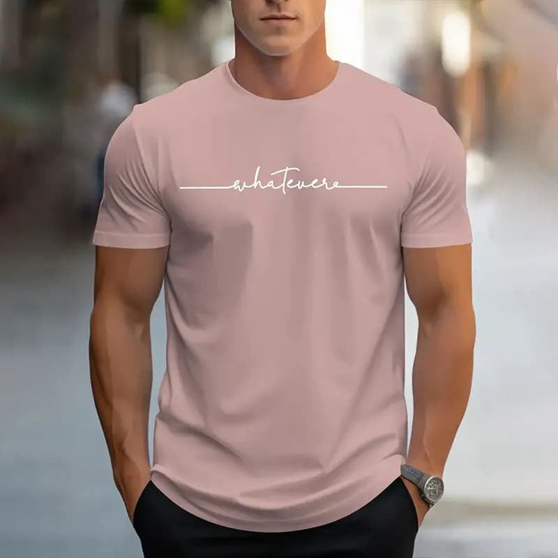 Mens Summer Simple Breathable Short Sleeve Round Neck Casual Letter Printed T-Shirt Top Fashion Street Photo Temperament T-Shirt