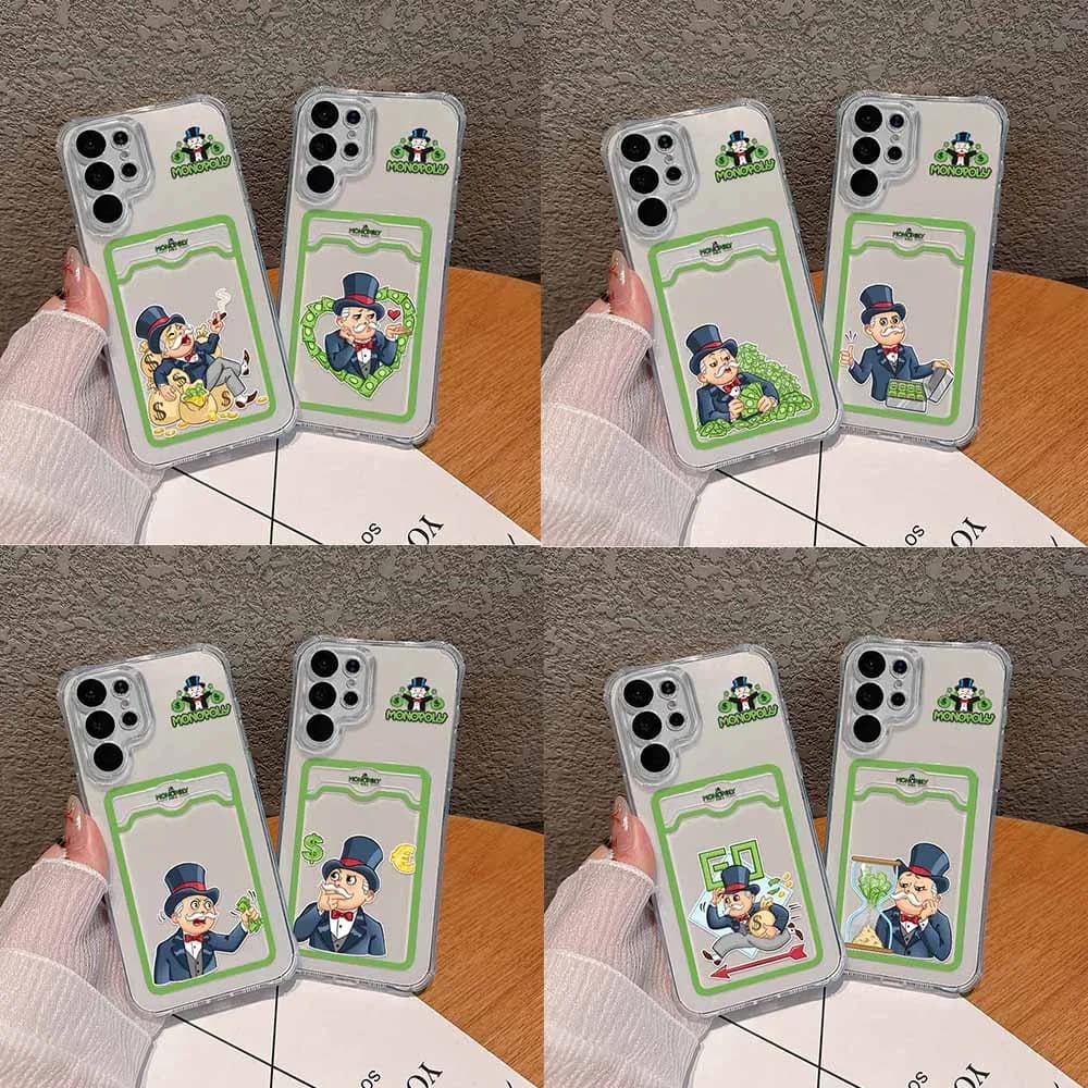 Cartoon Dollar Monopolies Card Hold Case For OPPO A16 A15 A74 A54 A98 Reno 7 8 Realme C55 C53 C35 C33 C31 9I 5G Anti-fall Cases