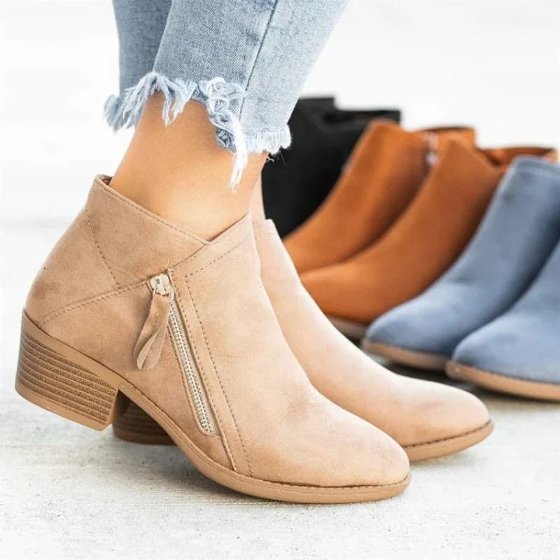 2023 Fashion Women's Shoes New Thick Heel Large Women's Boots Suede Low Heel Side Zipper Short Boots Walking Shoes Women 2022