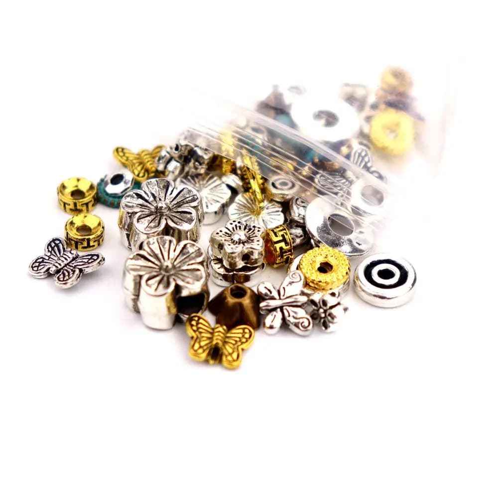 50 pieces Small Big Green Enamel  Butterfly Metal Flower Spacer Beads For Diy Jewelry Making Accessories Wholesale Mixed Color