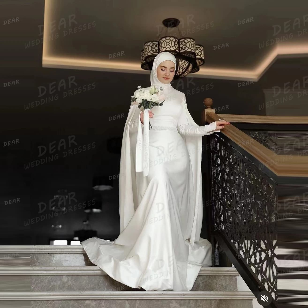 Simple Mermaid Muslim Wedding Dresses Women's Sexy Long Sleeve Sweep Train Bridal Gowns Formal Satin Vestido De Novia Customized