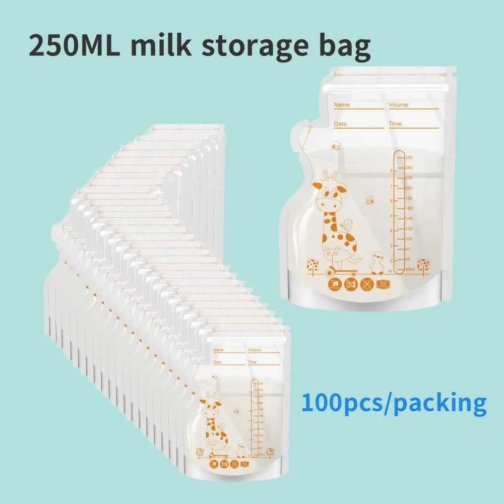 100 or 50 Pack  Disposable Breastmilk Storage Bags  250ml Capacity  Hospital-Grade, Self-Standing, Easy Pour Spout