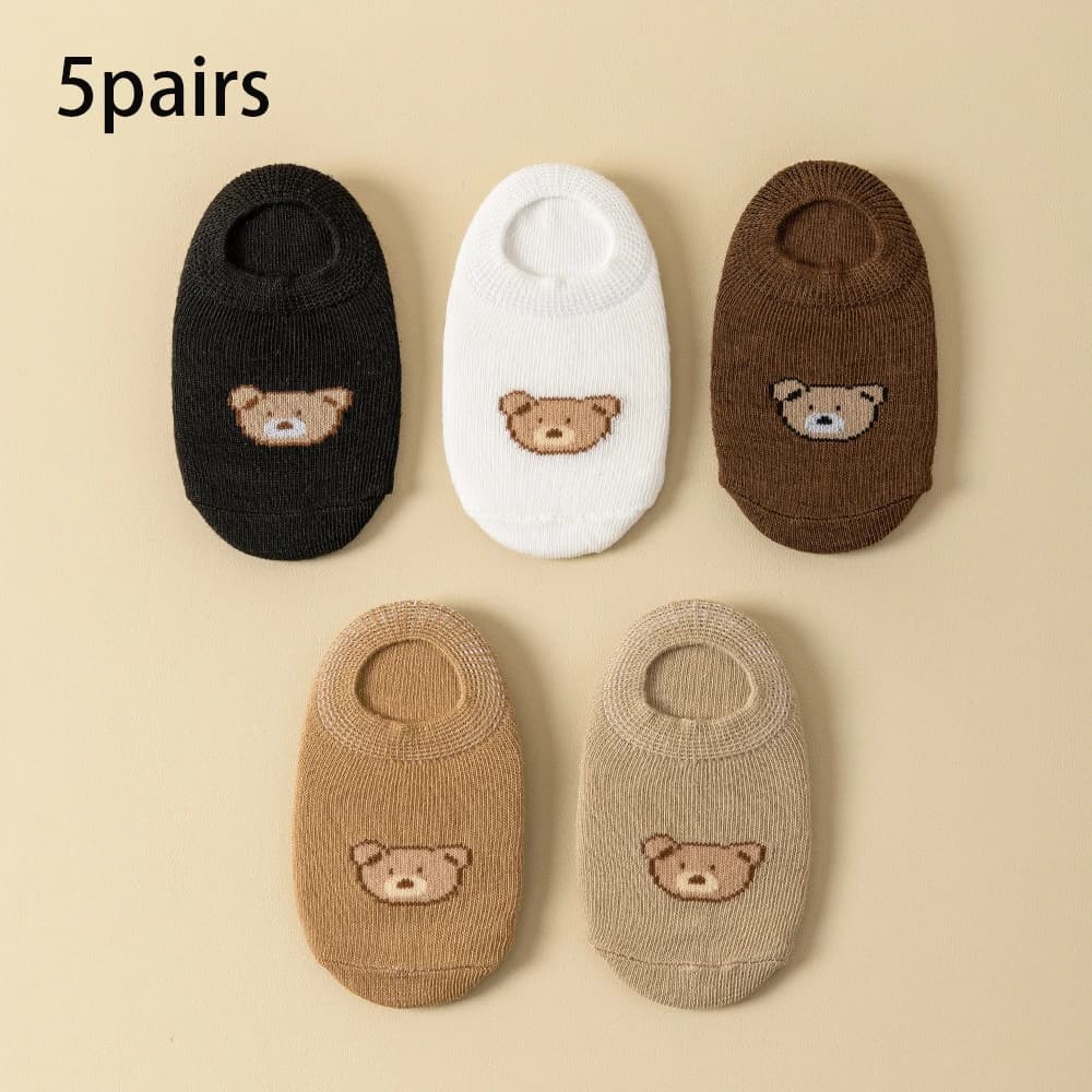5 pairs Baby Socks Toddler Low-cut Ankle Socks Cute Cartoon Bear Pattern Socks for Boys and Girls aged 0-5 all season collection
