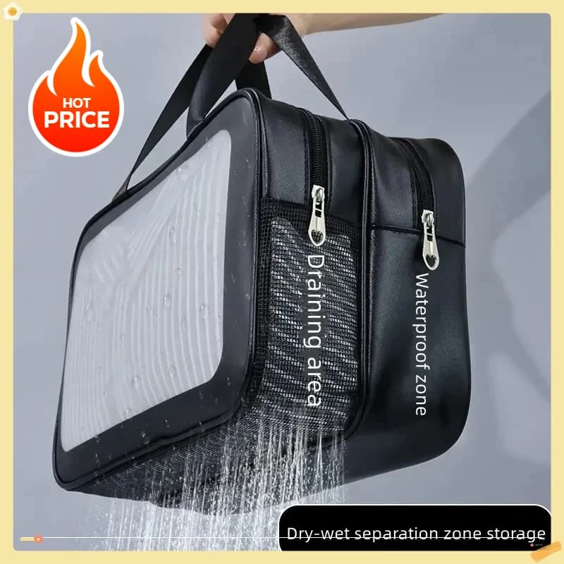 2025 New Model Fitness and Swimming Essential Double Transparent Dry and Wet Separation Bag Portable Travel - PU Cosmetic Bag