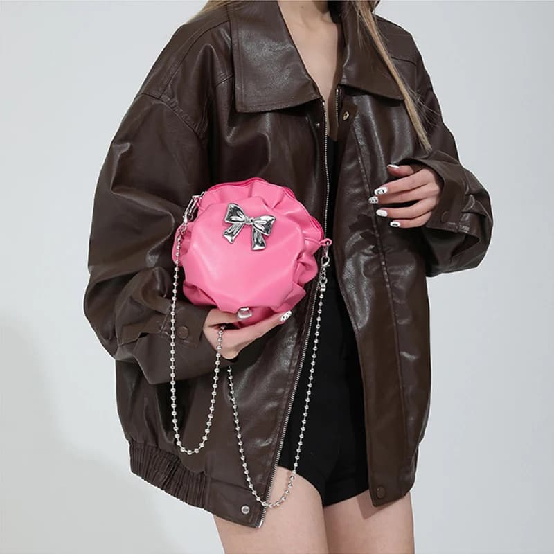 Fashion Women's Small Round Bag 2024 Trend New Bow Ladies Crossbody Shoulder Bags Daily Luxury Design Messenger Bag Coin Purse