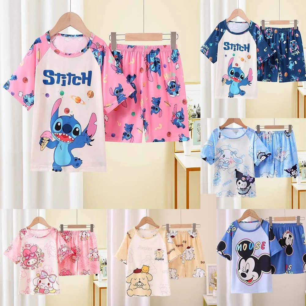Lilo&Stitch Girls Boys Clothing Set Kids Sports T Shirt+Shorts Children Pajamas Comfort Outfits Pyjamas Stitch Disney Pijama