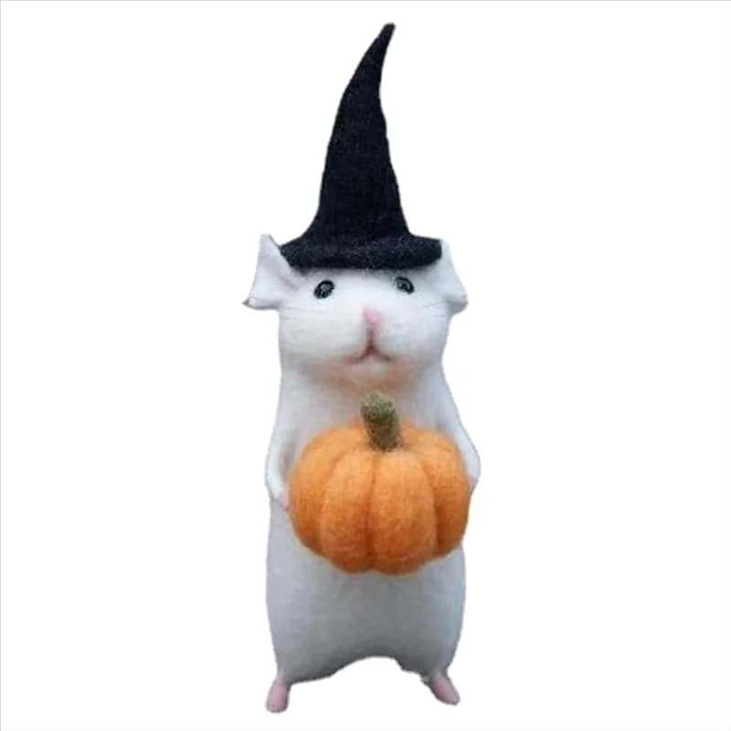 Halloween Mouse with a Pumpkin Felted Animals, Needle Felted Christmas Mouse, Wool Felt Handmade Halloween Decorations D