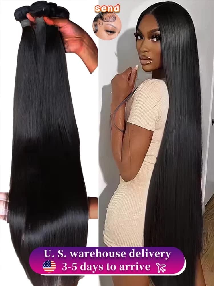 40 50Inch Bone Straight Human Hair Bundles Raw Hair Bundles 100% Human Hair Extensions Brazilian Weave 3 4 Bundles Fast Shipping