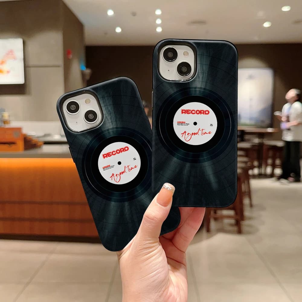 Stylish Double Layers Shell Disc Phone Case For iPhone 14 15 Pro Max Plus Back Phone Cover For 13 12 11 Pro  Max MINI