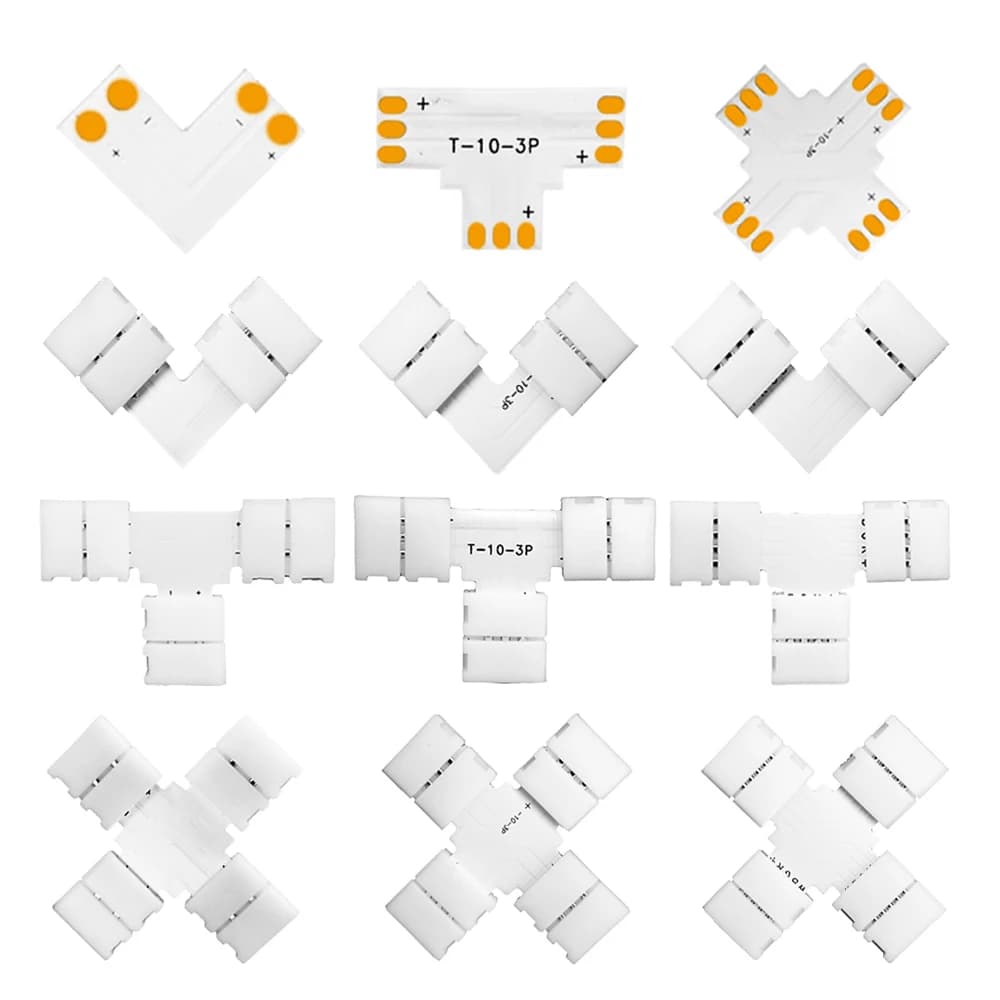 Free Soldering LED Strip Connector L T X Shape 2PIN 3PIN 4PIN 5PIN Corner Connect For 10mm WS2811 WS2812 5050 RGB Light Tape