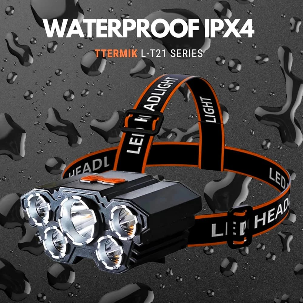 USB Rechargeable LED Headlamp, 5 Lamp Beads 4 Modes Built-in Rechargeable Lithium Battery Lightweight Headlight Elastic Headband