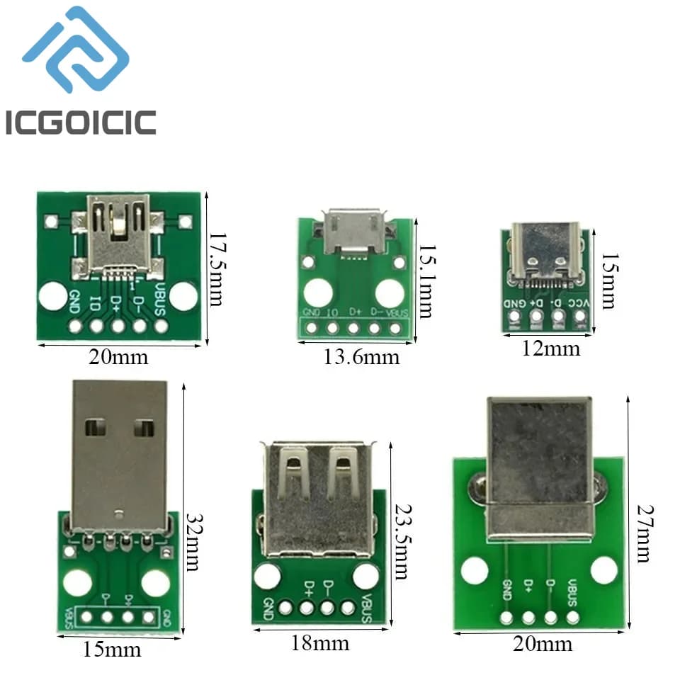 10PCS/Lot MICRO MINI5P Type-C USB To Dip Female B-type Square Interface Printer Mike PCB Converter Adapter Breakout Board