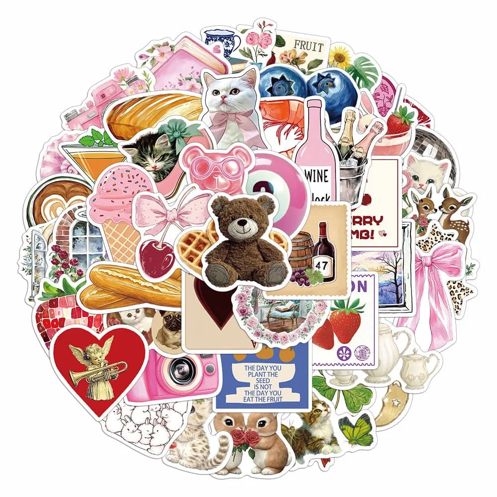 50PCS Aesthetic Pinterest Sticker Decoration Fashion Harajuku Laptop Luggage Creative Wall Bar Decor Streetwear Creative Sticker
