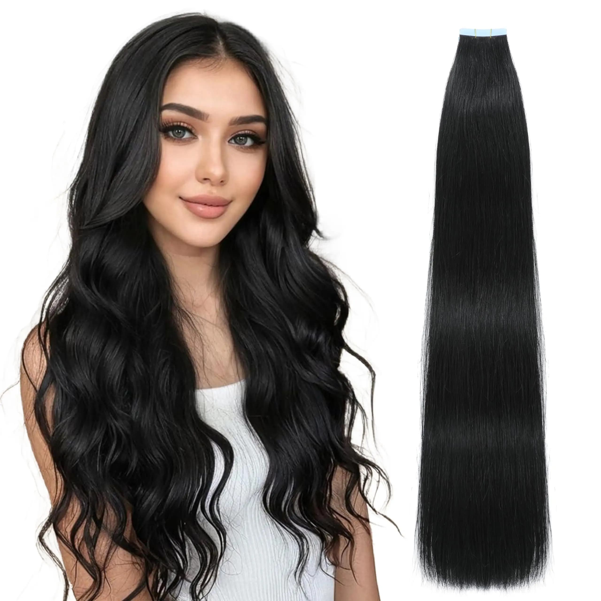 Tape In Hair Extensions Human Hair Straight Color 1B 100% Remy Skin Weft Adhesive Glue On For Salon High Quality for Woman